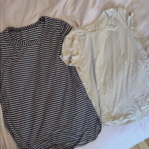 Striped Short Sleeve Tee Duo - wine & tan